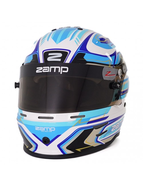 asque ZAMP RZ-42Y avec design graphique en blanc et bleu