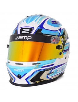 asque ZAMP RZ-42Y con diseño gráfico en blanco y azul.