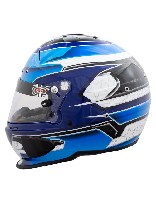 Vue latérale gauche du casque ZAMP RZ-70E Switch Graphic Bleu, coque en fibre de carbone