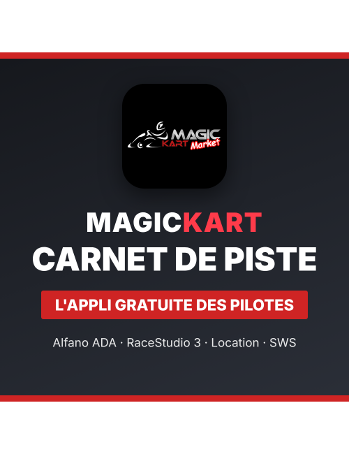 Application Carnet de piste Magickart : réglages, chronos Alfano ADA et RaceStudio 3 (AiM), météo, comparaison de sessions
