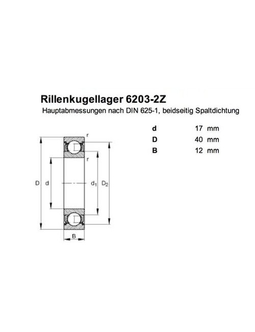 Bearing 6203 ZZ 17mm inside, 40mm outside