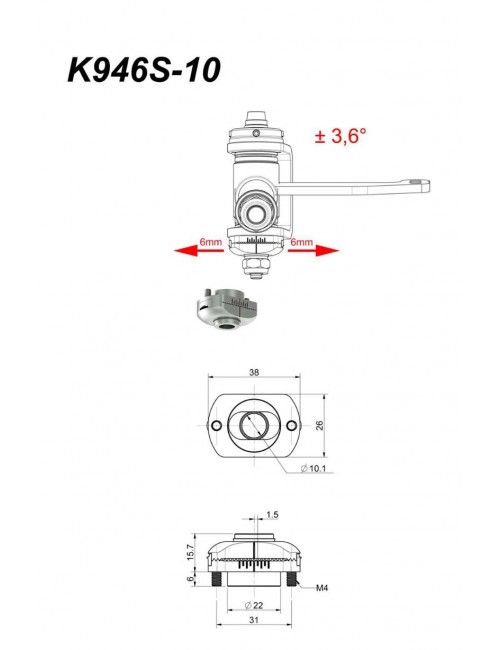 Ajusteur de roulette CC-Solver, trou 10 mm pas 1,5 mm