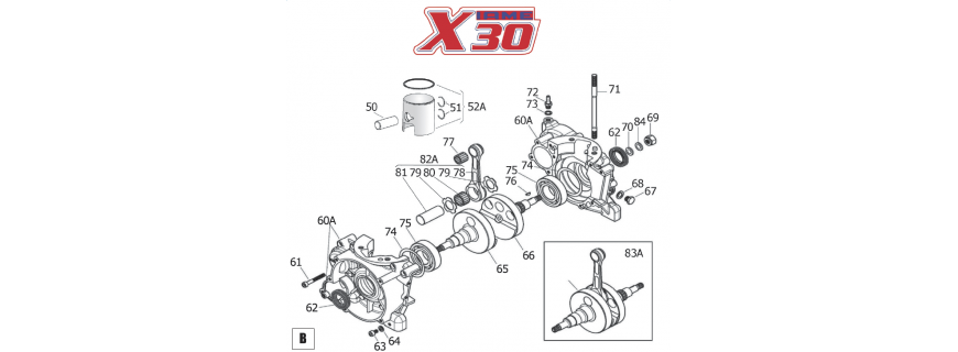 X30 IAME crankcase and crankshaft